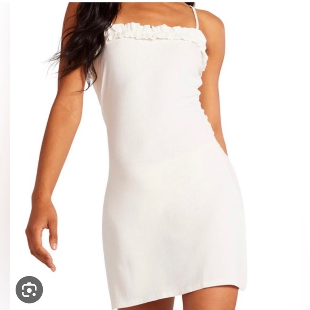 Steve Madden White Ribbed Ruffle Top Tank Mini Dress